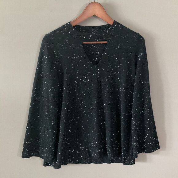 LOFT V-Neck Sweater Black Speck Cut-Out Office Casual Long Sleeve Pullover SMALL - Picture 1 of 9